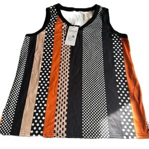 Stylish Black and Orange Polka Dot Large Tank Top NWT